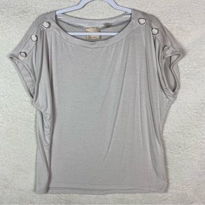 Elie‎ Tahari Casual Button Shoulder Blouse Cream/Beige Size Large